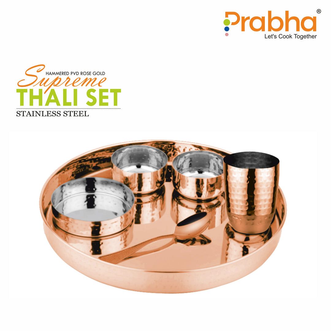 Stainless Steel Hammered Supreme Thali Set With PVD Coating