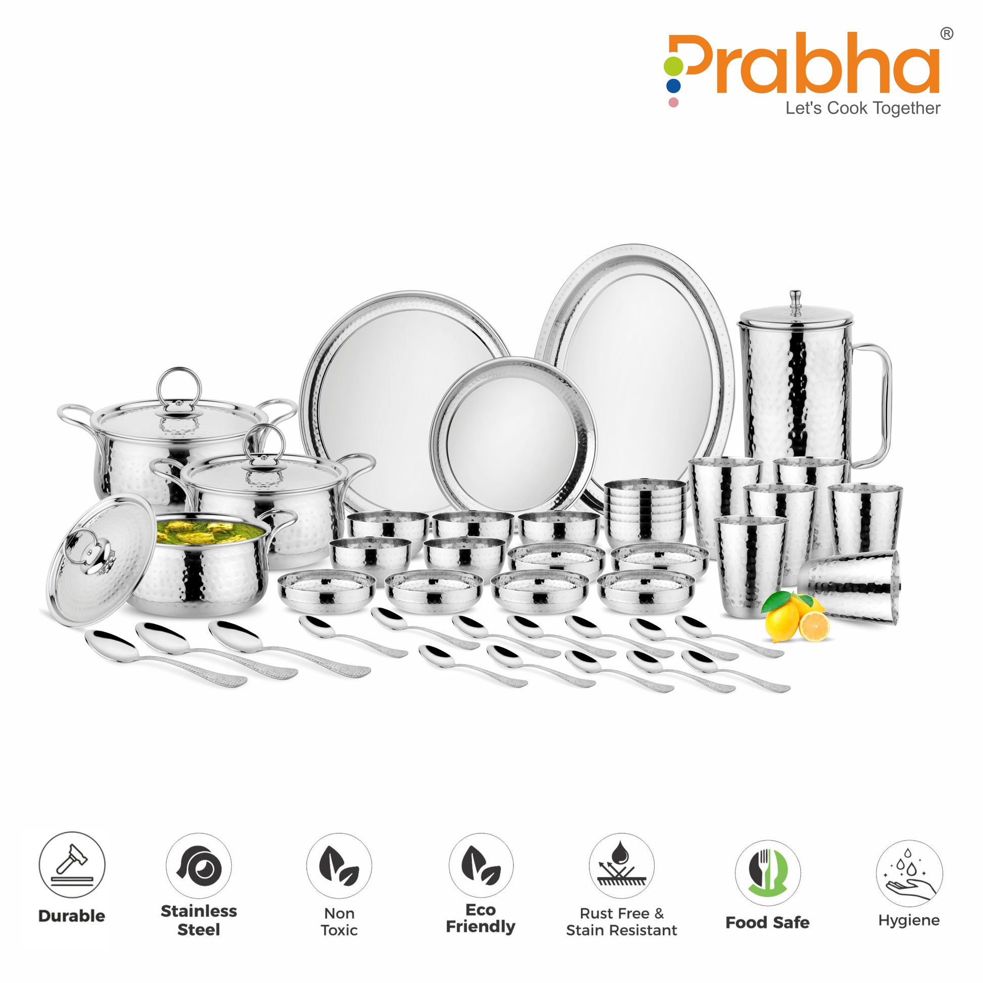 Royal Dinner Set Hammered Steel 57 Piece Dinnerware Set