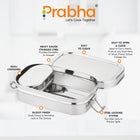 Stainless Steel Rectangle Lunch Box, Leak-Proof Container - Prabha