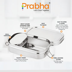 Stainless Steel Rectangle Lunch Box, Leak-Proof Container - Prabha