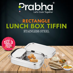Stainless Steel Rectangle Lunch Box, Leak-Proof Container - Prabha