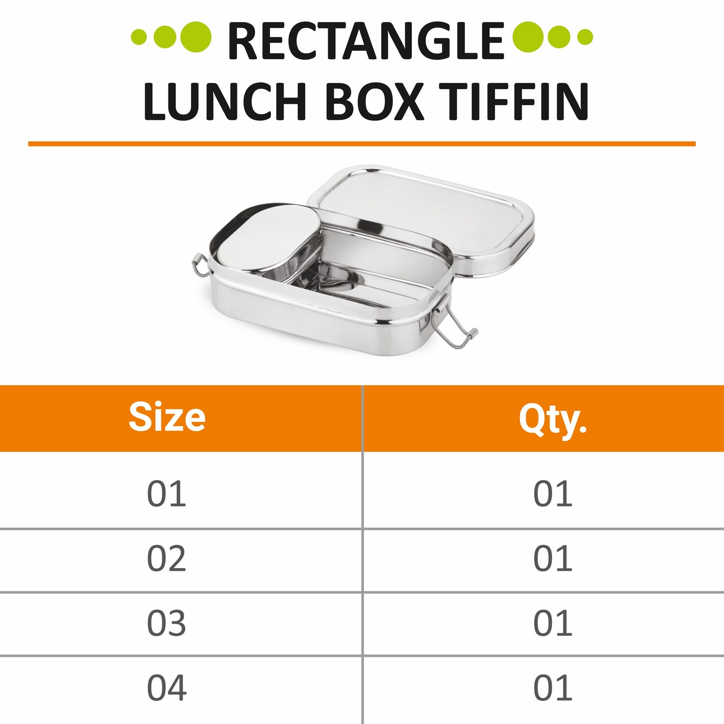 Stainless Steel Rectangle Lunch Box, Leak-Proof Container - Prabha