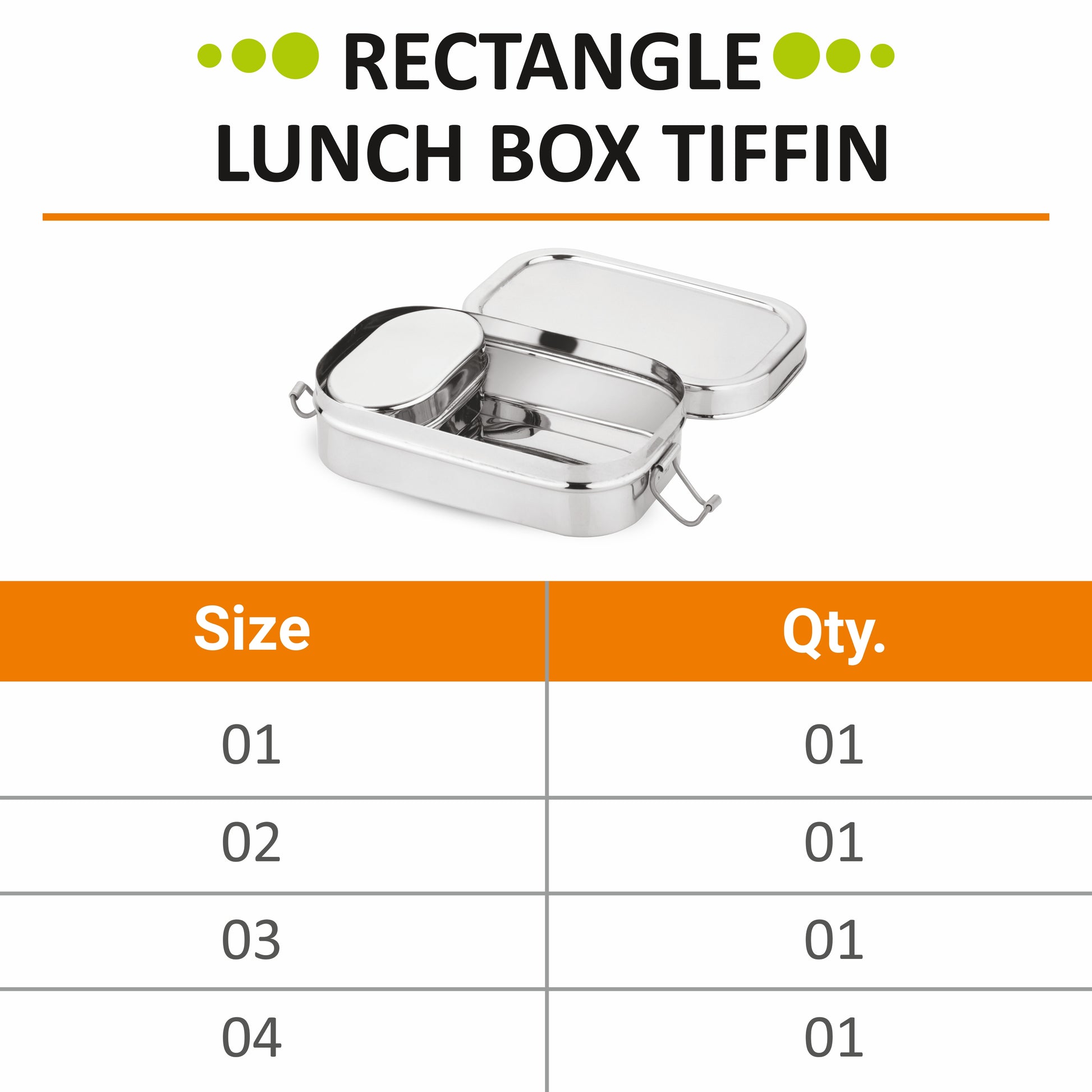 Stainless Steel Rectangle Lunch Box, Leak-Proof Container - Prabha