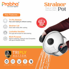 Stainless Steel Rice Pot With Strainer Lid | 3-Layer Triply Bottom Induction Friendly