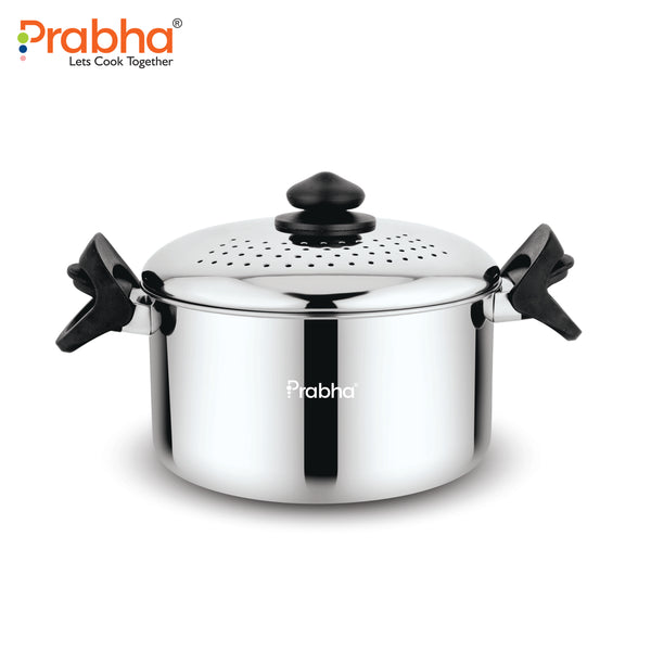 Stainless Steel Rice Pot With Strainer Lid | 3-Layer Triply Bottom Induction Friendly