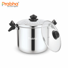 Stainless Steel Rice Pot With Strainer Lid & Glass Lid | 3-Layer Triply Bottom Induction Friendly