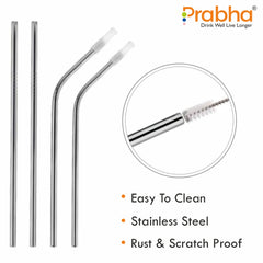 Reusable Stainless Steel Drinking Straw Set For Tumblers (4 Straw, 2 Brush)