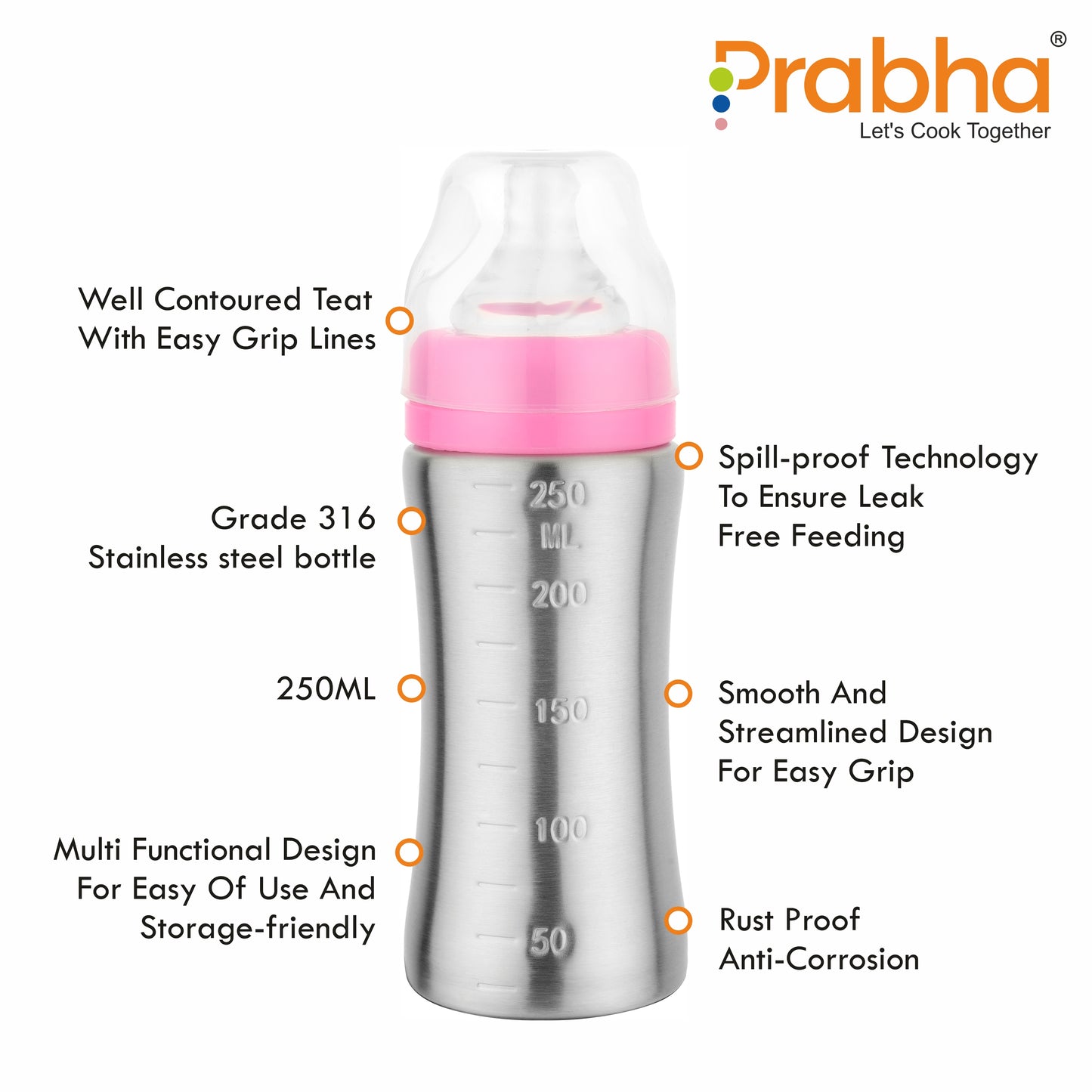Sippy Pure Steel Feeding Bottle, 250ML