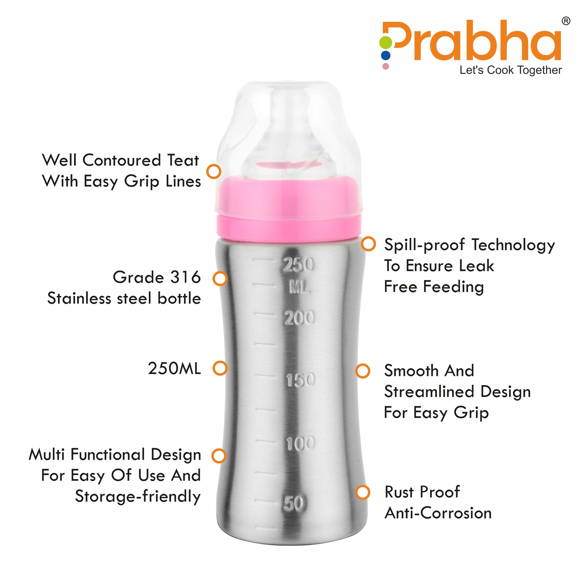 Sippy Pure Steel Feeding Bottle, 250ML
