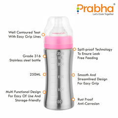 Sippy Pure Steel Feeding Bottle, 250ML