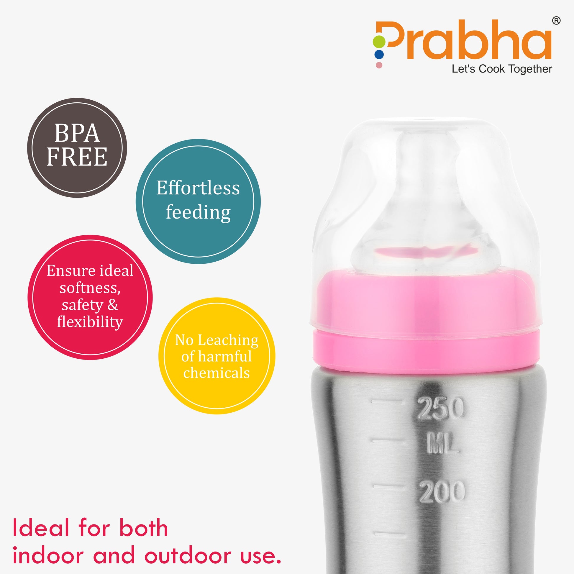 Sippy Pure Steel Feeding Bottle, 250ML