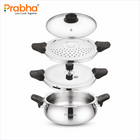 Tri-Ply Smart Handi Cooker 3.5 Litre with Strainer Lid, Pressure Lid & Glass Lid | 3-in-1 Versatile Cooking System | Tri-Ply Stainless Steel | Induction Friendly