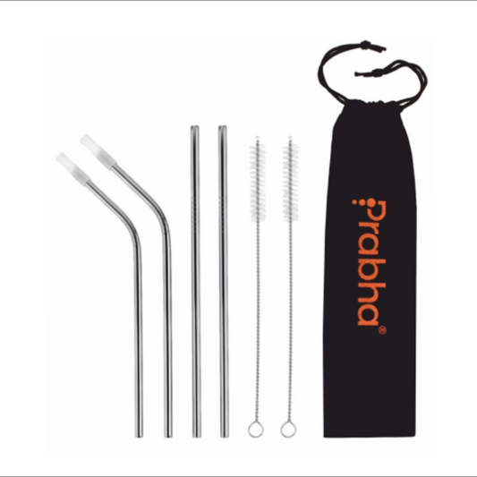 Reusable Stainless Steel Drinking Straw Set For Tumblers (4 Straw, 2 Brush)