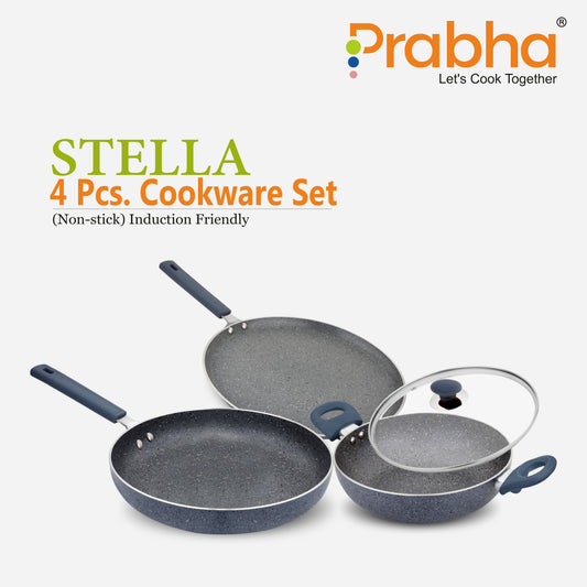 Stella Nonstick 4Pcs Set (Kadhai 24Cm With Lid, Frypan 24Cm, Dosa Tawa 28Cm)