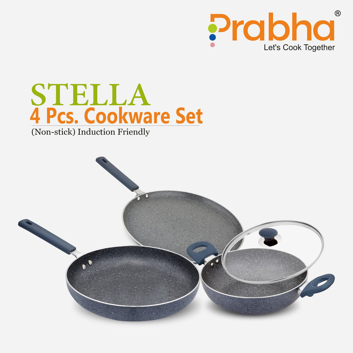 Stella Nonstick 4Pcs Set (Kadhai 24Cm With Lid, Frypan 24Cm, Dosa Tawa 28Cm)