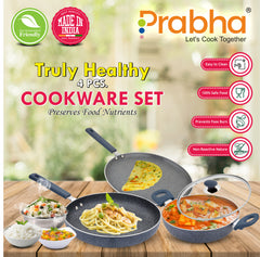 Stella Nonstick 4Pcs Set (Kadhai 24Cm With Lid, Frypan 24Cm, Dosa Tawa 28Cm)