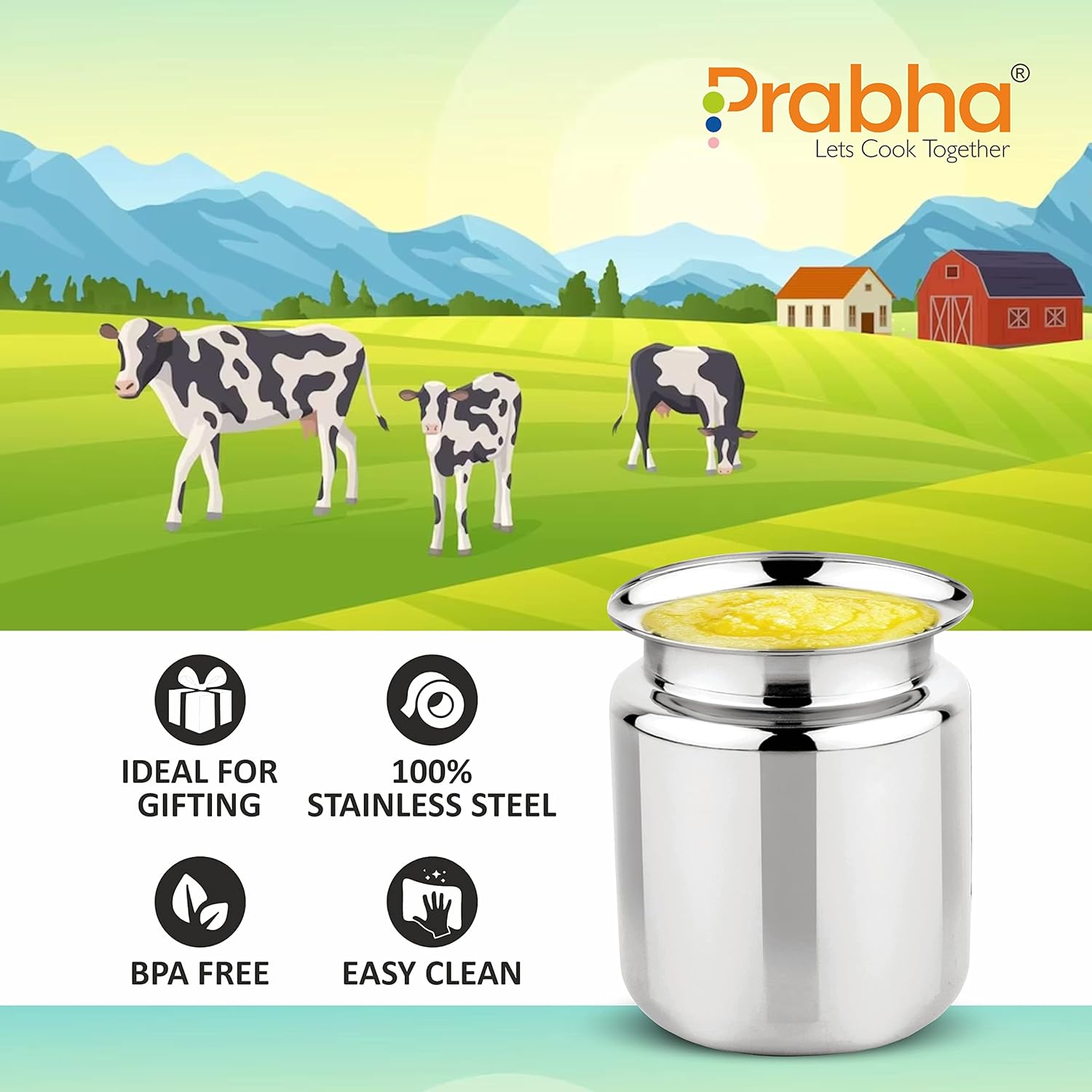 Stainless Steel Stello Ghee Pot, Oil Pot, Ghee Storage Container