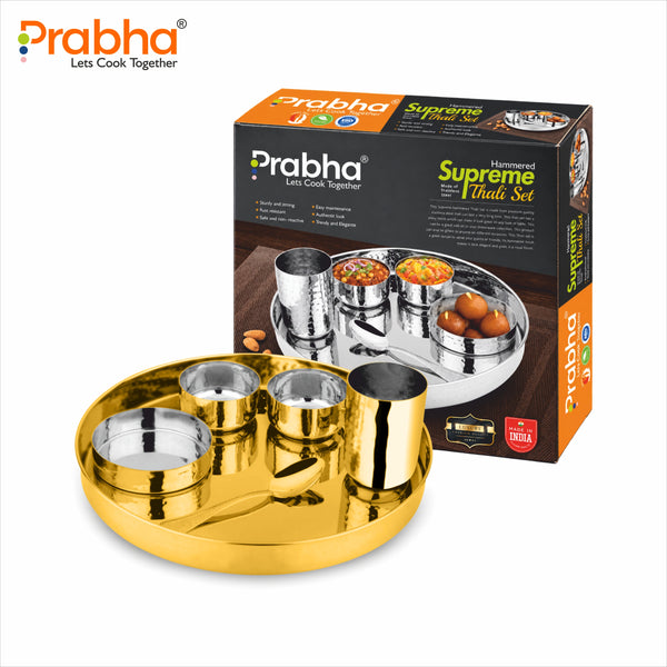 Stainless Steel Hammered Supreme Thali Set With PVD Coating