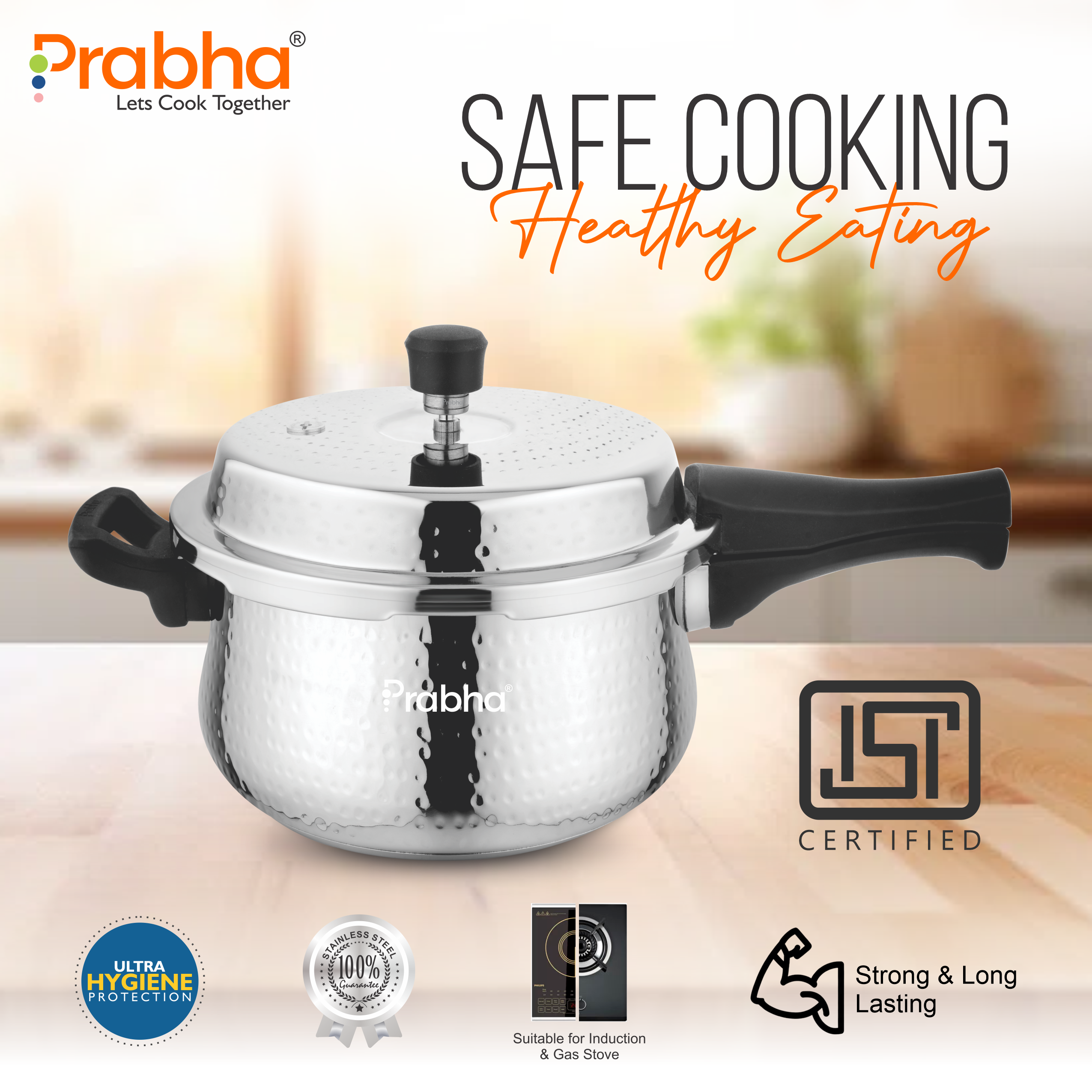 Swift Stainless Steel IB Outer Lid Pressure Cooker Hammered
