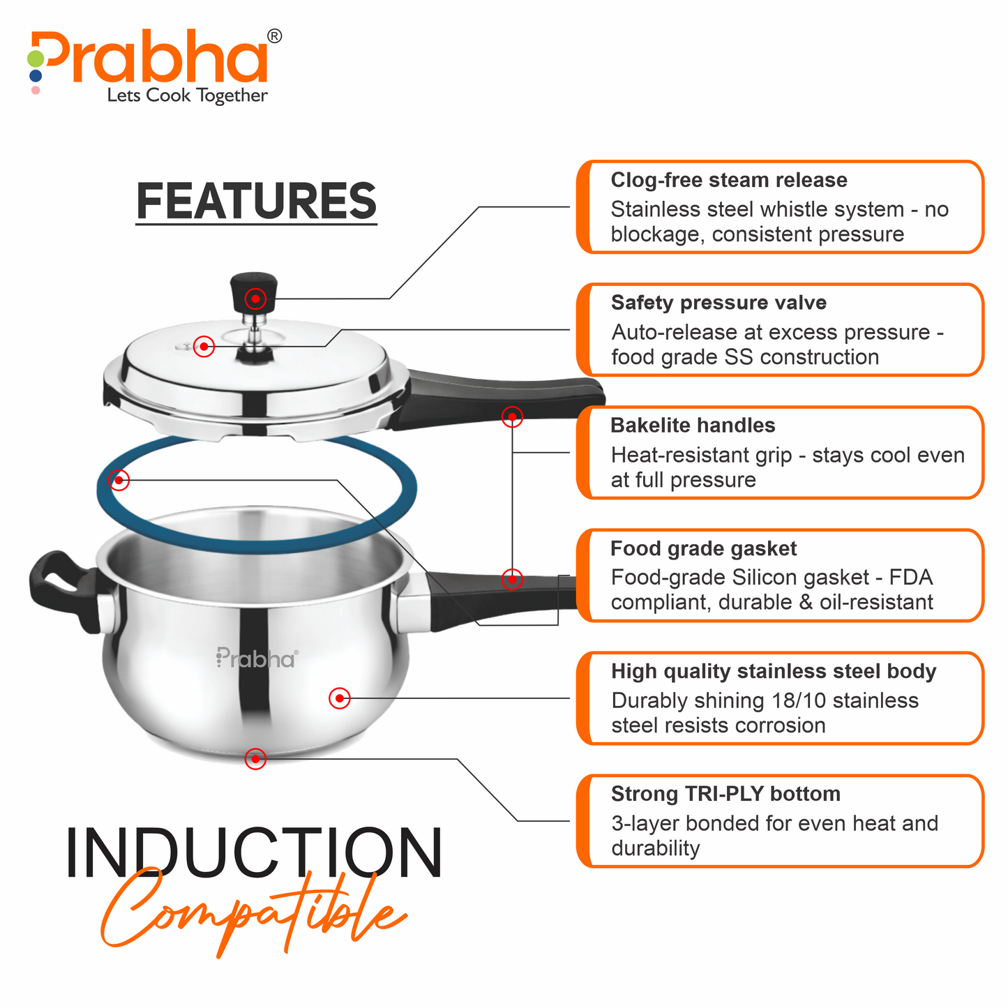 Swift Stainless Steel IB Outer Lid Pressure Cooker