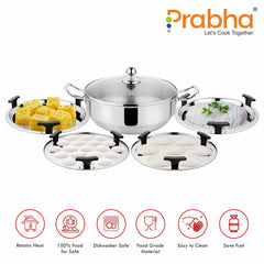 Stainless Steel Tri-Ply Ib Multi Kadhai Plain (6 Plates) - Prabha