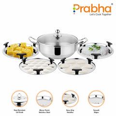 Stainless Steel Tri-Ply Ib Multi Kadhai Plain (6 Plates) - Prabha