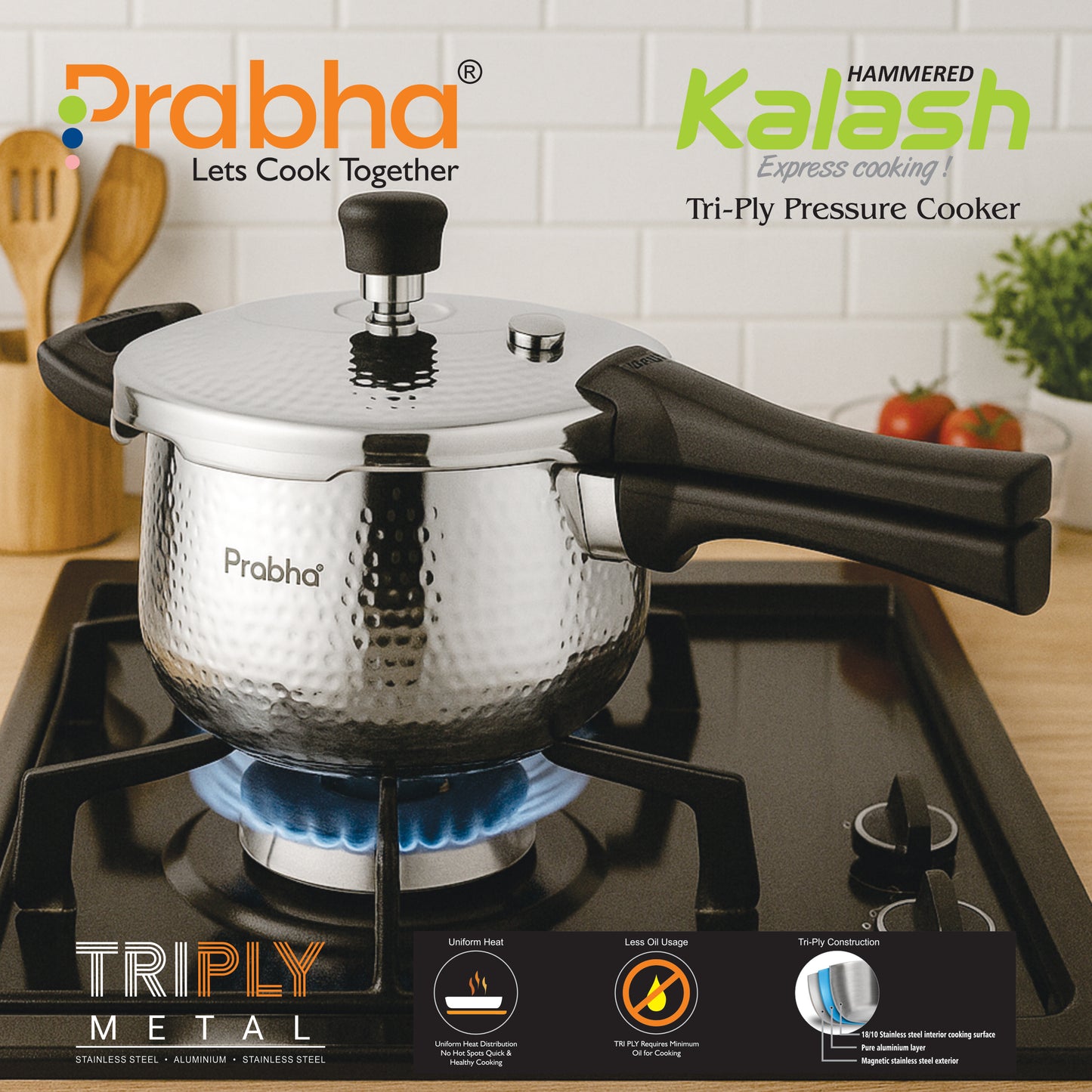 Triply Kalash Pressure Cooker Hammered