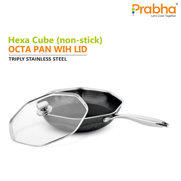 Tri-ply Hexa Cube Nonstick Octa Pan Wih Glass Lid