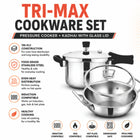 TRIMAX Cookware Combo - Whizz Plus 3 Litre Pressure Cooker & 22 CM Elante Kadhai with Glass Lid