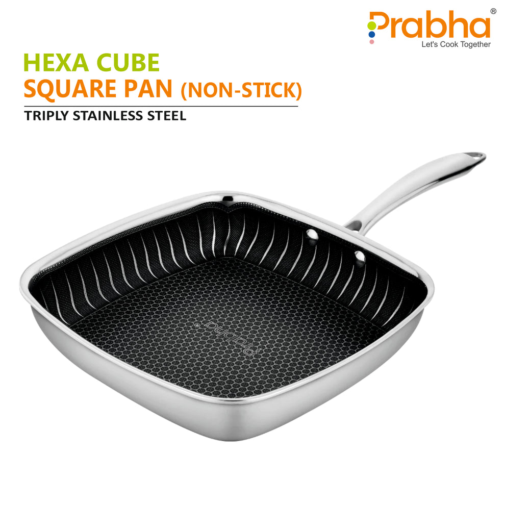 Triply Hexa Cube Square Pan, 24CM | Prabha Steel