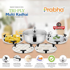 Stainless Steel Tri-Ply Multi Kadhai Plain (6 Plates)