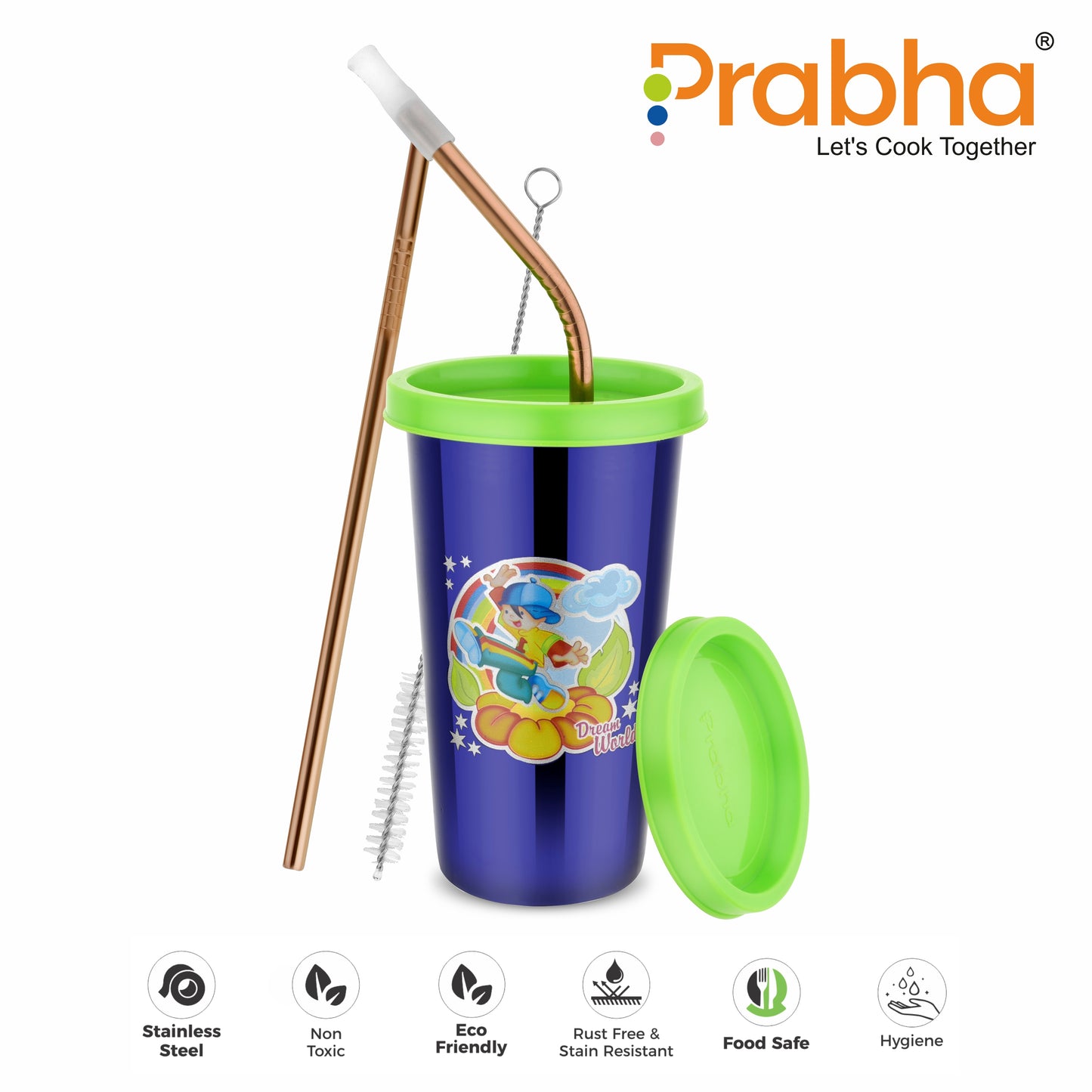 Stainless Steel Tumbler With Silicon Lid & Straws Set | Steel Glass with Lid