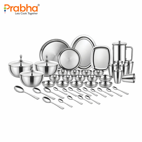 Premium Unique Dual-Tone Matte Finish Stainless Steel Dinner Set – 58 Pcs for 6 People