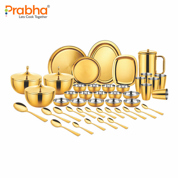 Premium Unique Dual-Tone Matte Finish PVD Gold Stainless Steel Dinner Set – 58 Pcs for 6 People