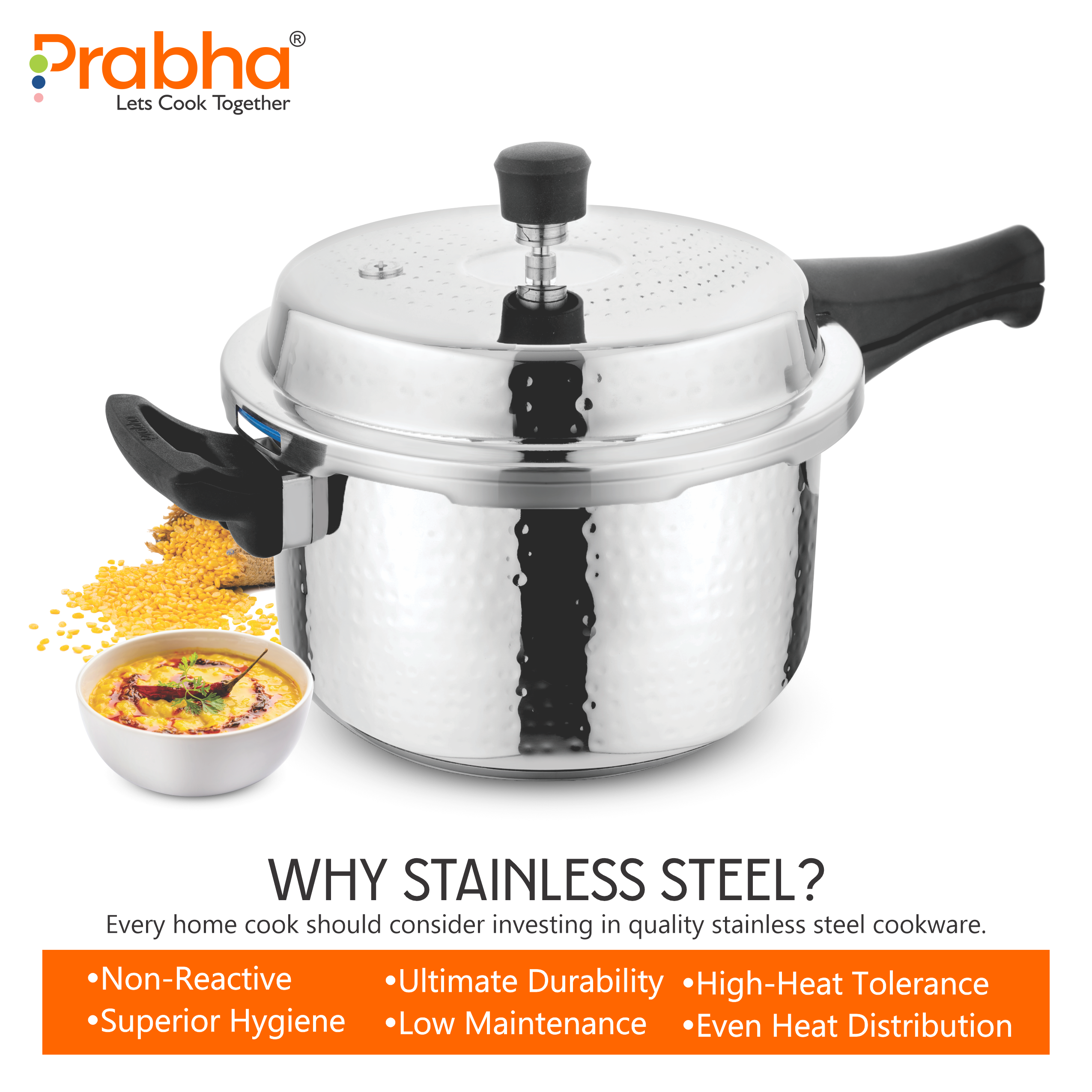 Vista Stainless Steel IB Outer Lid Pressure Cooker Hammered