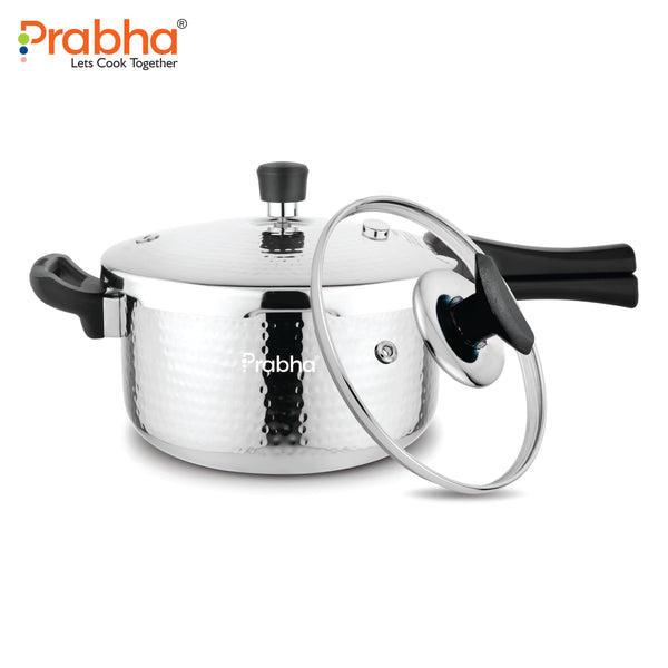Triply Whizz Plus Hammered Pressure Cooker With Steel & Glass Lid