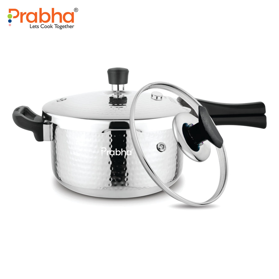 Triply Whizz Plus Hammered Pressure Cooker With Steel & Glass Lid