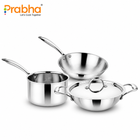 Prima Tri-Ply Induction Base Stainless Steel 4Pcs Cookware Set - Kadhai With Lid 24cm / Frypan 22cm / Sauce Pan 16cm