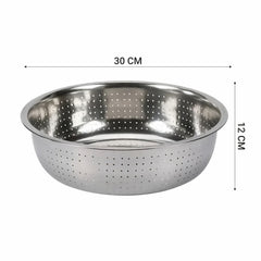 Prabha Colander Stainless Steel Strainer Sieves 30cm | Kitchen Strainer with Handle-Essential Kitchen | Colanders Bowl, Basket | Colander for Rice Straining Washing Fruits, Vegetables