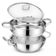 Elante Tri-Ply Kadhai & Steamer With Glass Lid