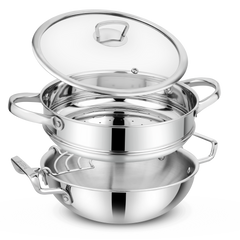 Elante Tri-Ply Kadhai & Steamer With Glass Lid