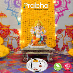 Stainless Steel Om Puja Thali with Ring Bell(Ghanti), for Home and Office Temple