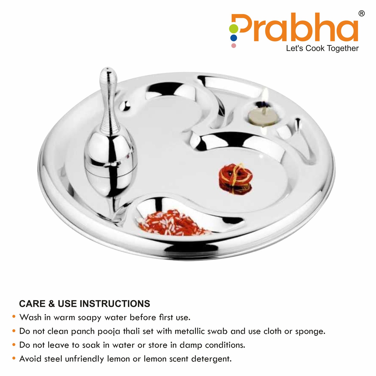 Stainless Steel Om Puja Thali with Ring Bell(Ghanti), for Home and Office Temple