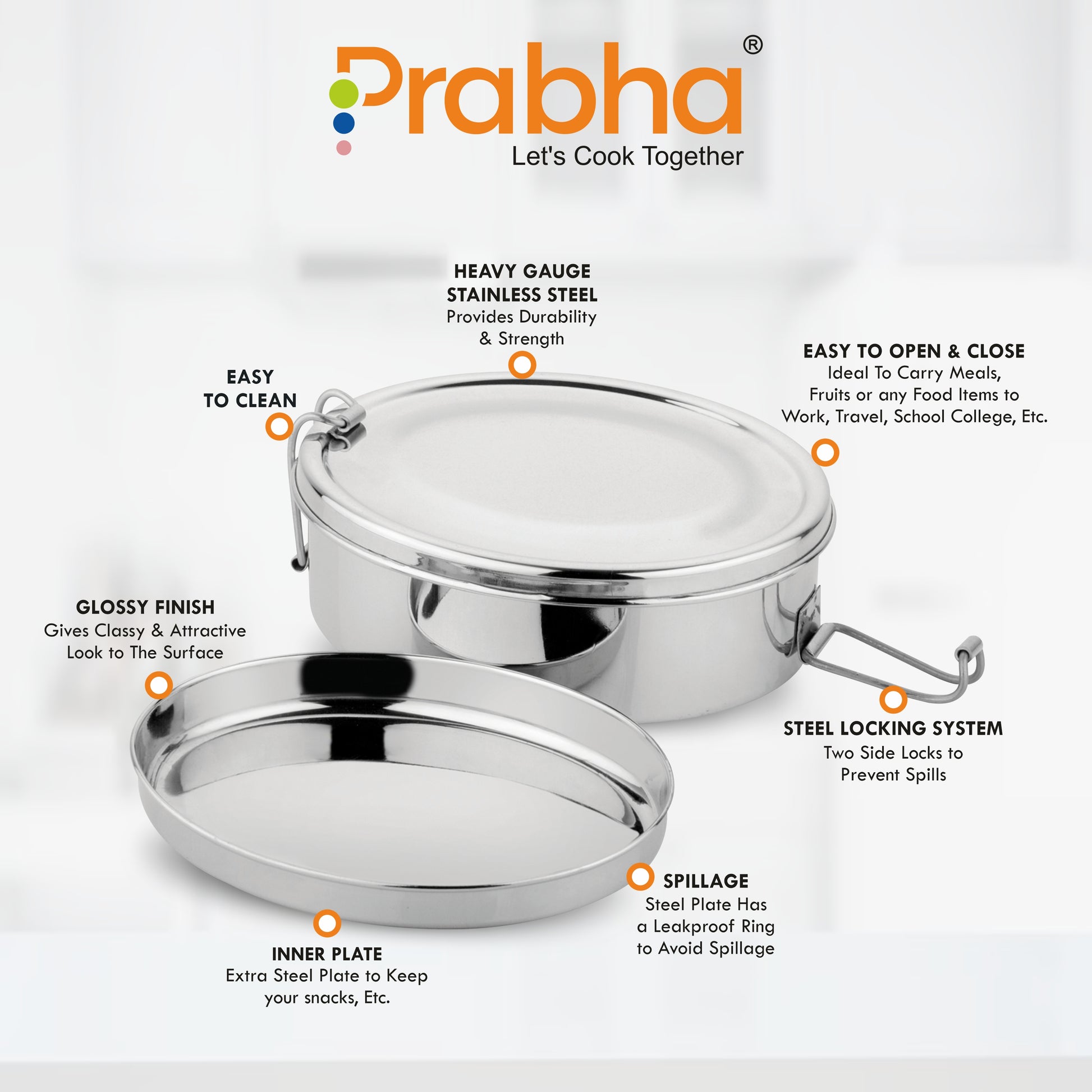 Stainless Steel Oval Food Pack Lunch Box - Prabha