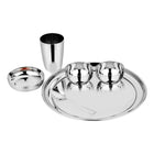Prabha Stainless Steel Galaxy Plain Thali Set Bhojan Thali Set of Dinner Plate, Halwa Plate, Katori Bowl, Glass, Spoon for Family Home Restaurants Hotels Event & Parties (Plain)