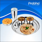 Prabha Stainless Steel Galaxy Plain Thali Set Bhojan Thali Set of Dinner Plate, Halwa Plate, Katori Bowl, Glass, Spoon for Family Home Restaurants Hotels Event & Parties (Plain)
