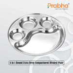 Load image into Gallery viewer, Prabha Stainless Steel Round Lunch Dinner Plate, Bhojan Thali with Round Extra Deep Compartments, Silver Color, 5 in 1 Compartment Plate, for Home, Restaurants, Canteen, Hotels, and Bhandara Also
