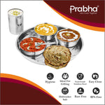 Load image into Gallery viewer, Prabha Stainless Steel Thali Set Bhojan Thali Set of Dinner Plate, Halwa Plate, Katori Bowl, Glass, Spoon for Family Home Restaurants Hotels Event &amp; Parties (Plain)
