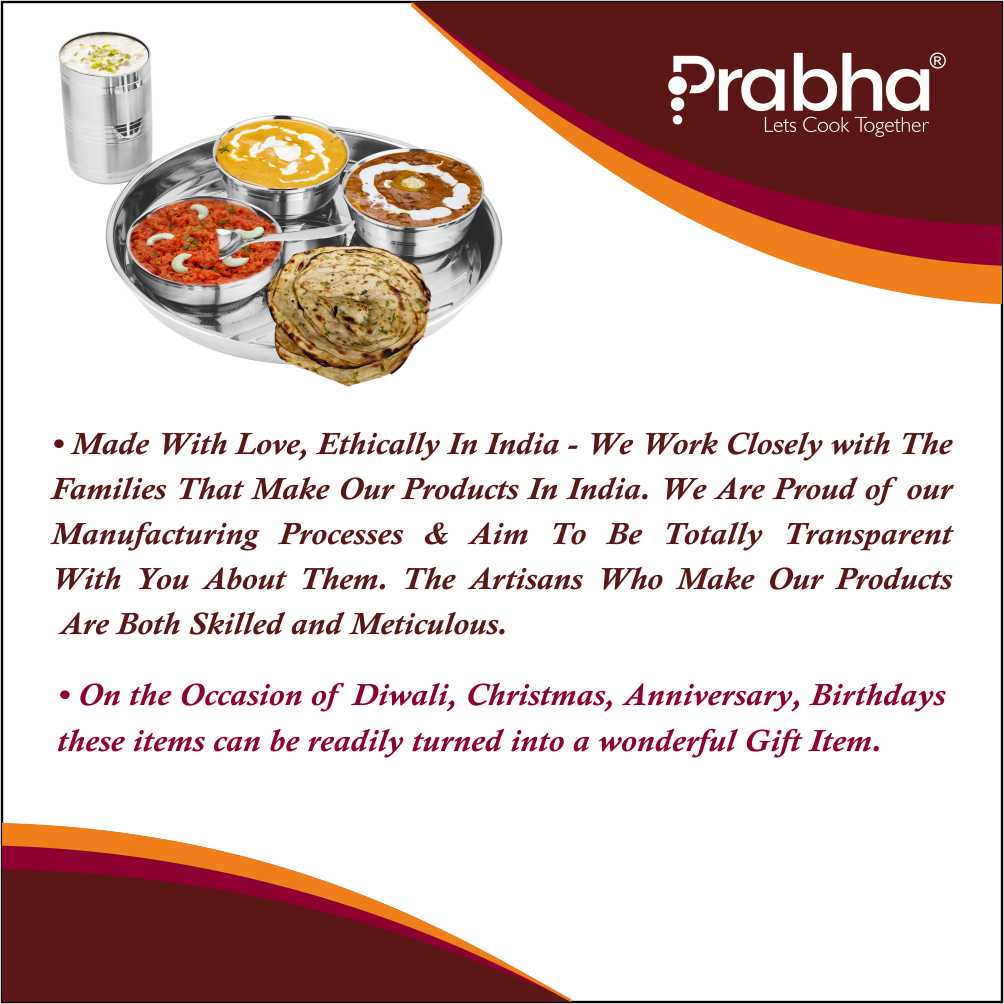 Prabha Stainless Steel Thali Set Bhojan Thali Set of Dinner Plate, Halwa Plate, Katori Bowl, Glass, Spoon for Family Home Restaurants Hotels Event & Parties (Plain)