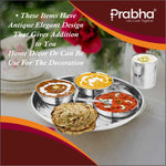 Load image into Gallery viewer, Prabha Stainless Steel Thali Set Bhojan Thali Set of Dinner Plate, Halwa Plate, Katori Bowl, Glass, Spoon for Family Home Restaurants Hotels Event &amp; Parties (Plain)
